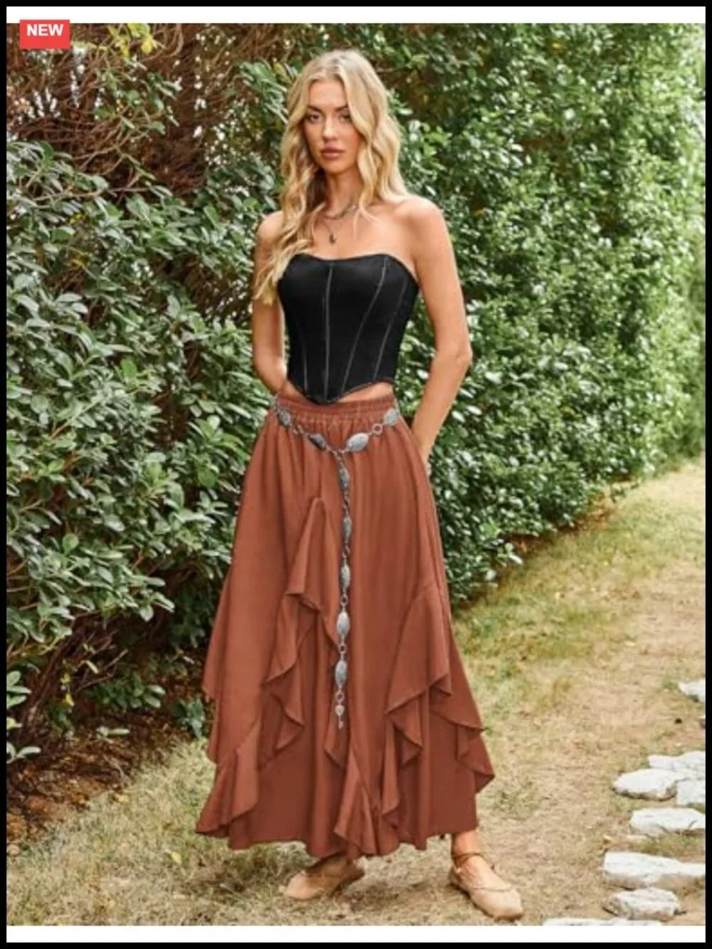 Ruffled Flowy Maxi Skirt with Pockets | A-Line Chiffon Summer Renaissance Skirt
